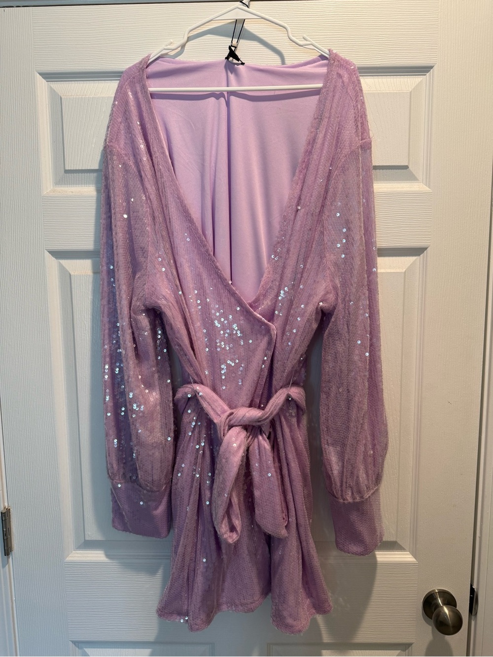 Boohoo Purple Sequin Wrap Mini Dress with Tie Waist